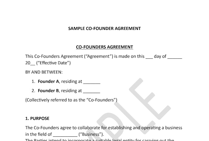 draft a startup co founder or equity agreement legally